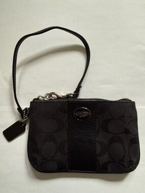 Coach Black Signature Wristlet Pouch with Leather Strap